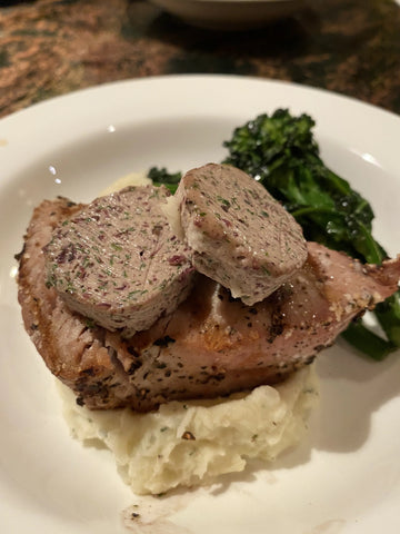 Ahi with Cabernet Porcini Chef Butter and Lemon Dill Whipped Potatoes