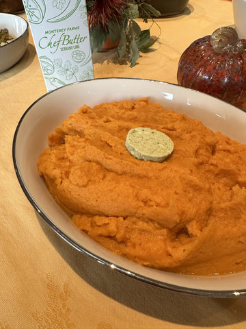 Mashed Roasted Sweet Potatoes with Serrano Lime Chef Butter