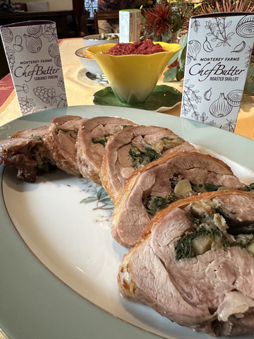 Roasted Turkey Thigh with Grilled ArtiHeart and Roasted Shallot Chef Butter Stuffing