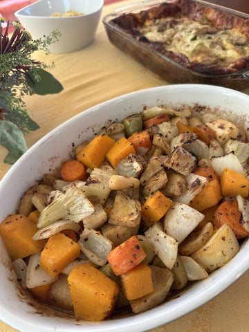 Roasted Fall Vegetables and Natural ArtiHearts with Shiitake Ginger Chef Butter