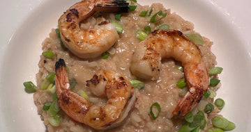 Shiitake Ginger Risotto with Grilled Prawns