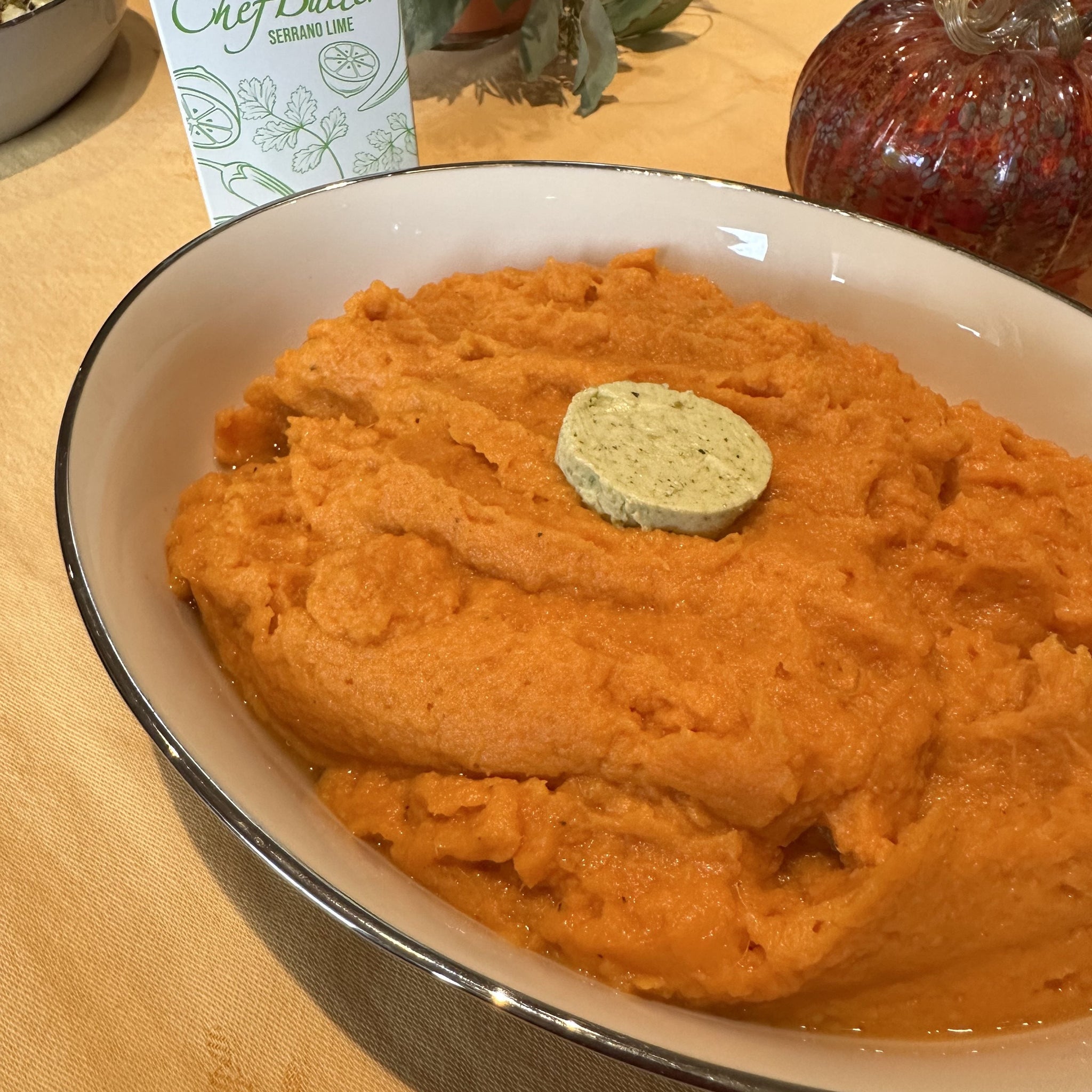 Mashed Roasted Sweet Potatoes with Serrano Lime Chef Butter