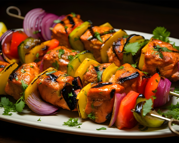 Lemon Dill Swordfish Vegetable Skewers