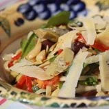 Grilled Artichoke Hearts Fettuccine with Arugula, Roasted Peppers & Garlic
